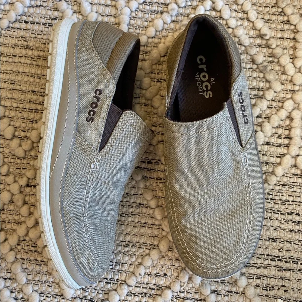 Crocs Mens Santa Cruz Playa‎ Loafer Shoes Brown White Slip On Dual Comfort 7